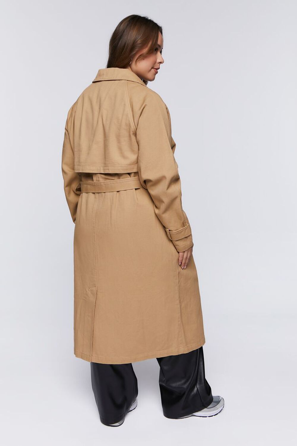 KHAKI Plus Size Twill Trench Coat, image 3