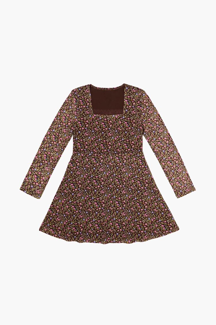 Girls Floral Print Dress (Kids) in Brown,  5/6 (Girls on sale 2022