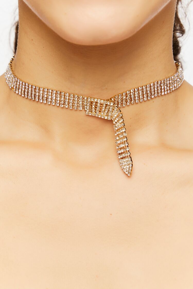 Women’s Rhinestone Buckle Choker Necklace in Clear/Gold Accessories on sale 2022