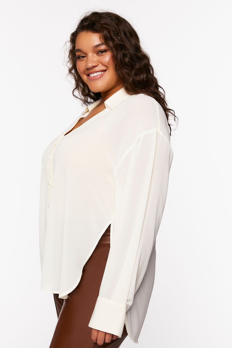 Women’s High-Low Long-Sleeve Shirt in Vanilla,  3X High-Low on sale 2022 2