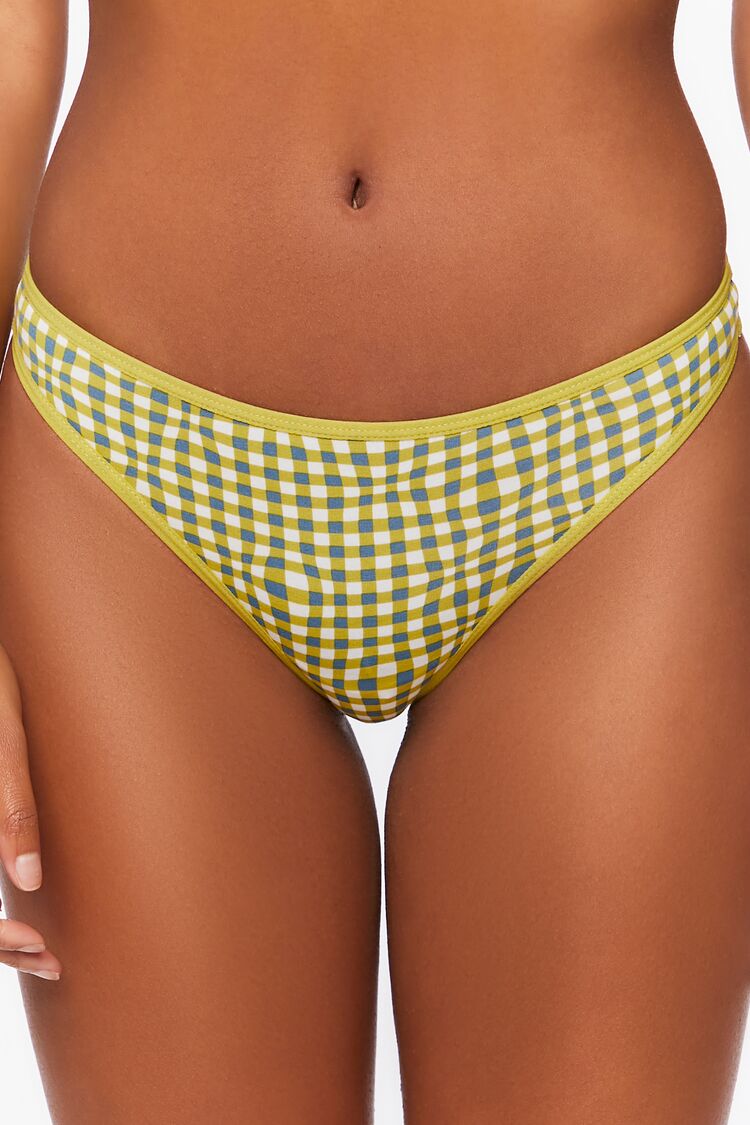 Women’s Gingham Thong Panties in Herbal Green/Blue Large Forever on sale 2022