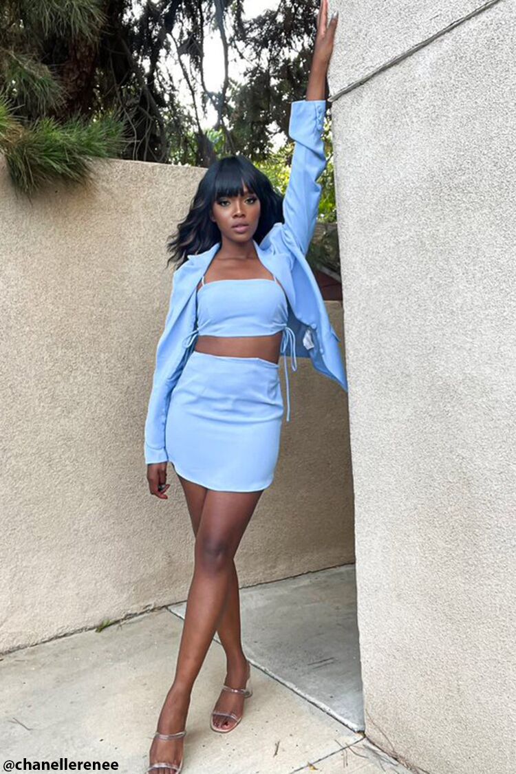 Women’s Blazer Cami & Mini Skirt Set in Light Blue Large blazer on sale 2022