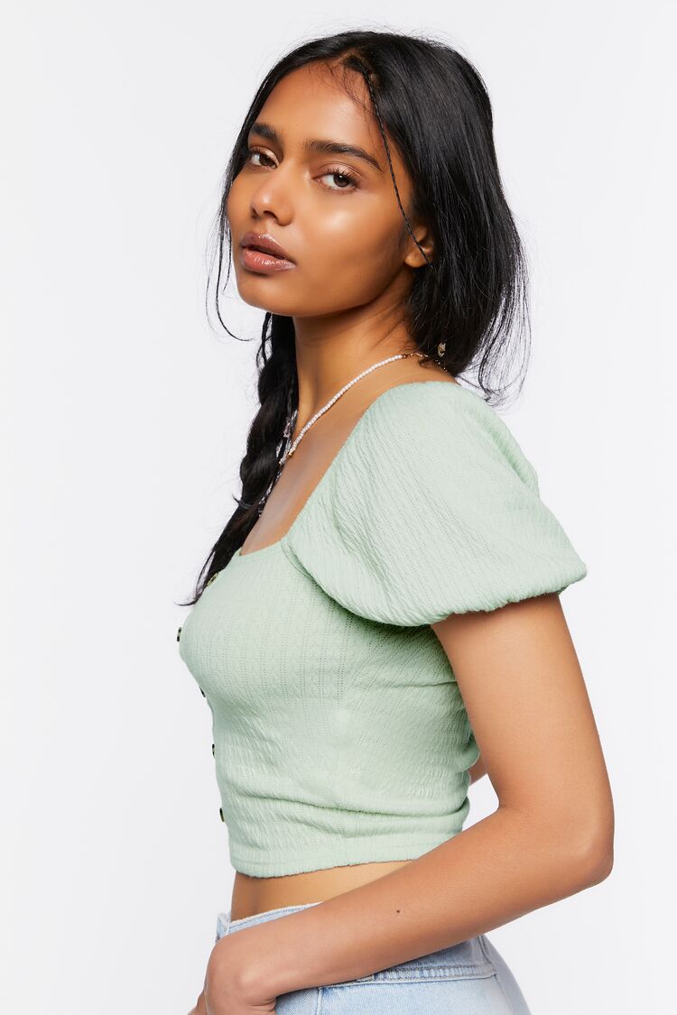 Women Buttoned Crop Top in Mint Small FOREVER 21 on sale 2022 2