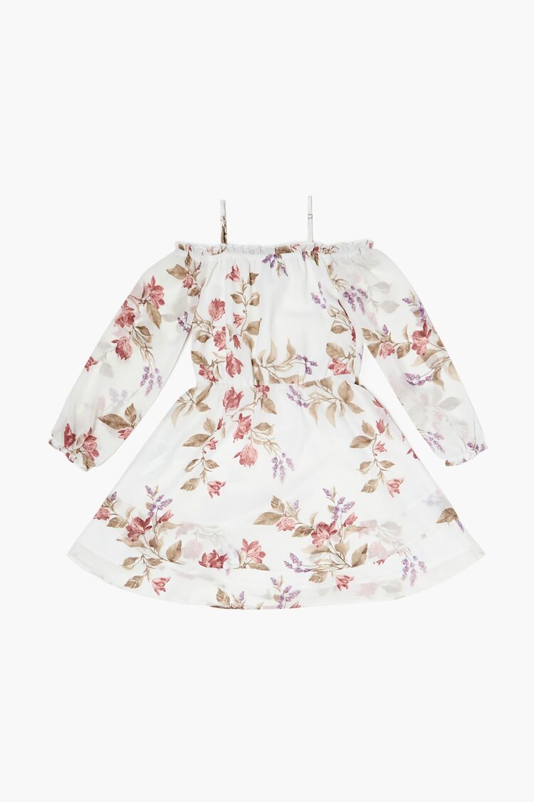 Girls Floral Off-the-Shoulder Dress (Kids) in White,  11/12 (Girls on sale 2022 4