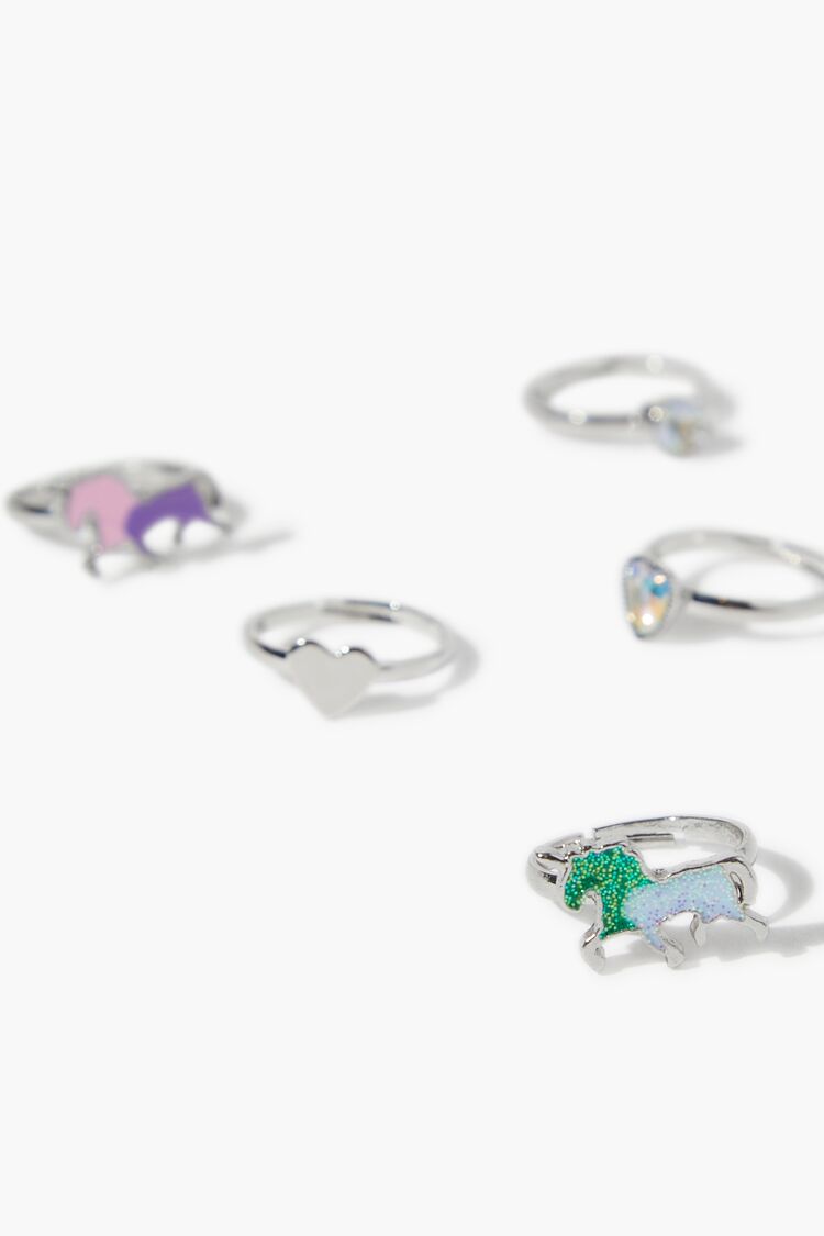 Girls Glitter Horse Ring Set (Kids) in Silver (Girls on sale 2022 2