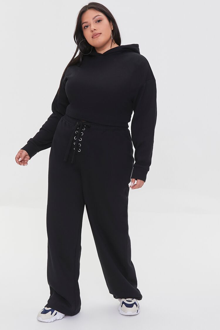 Women Fleece Wide-Leg Sweatpants in Black,  1X PLUS on sale 2022