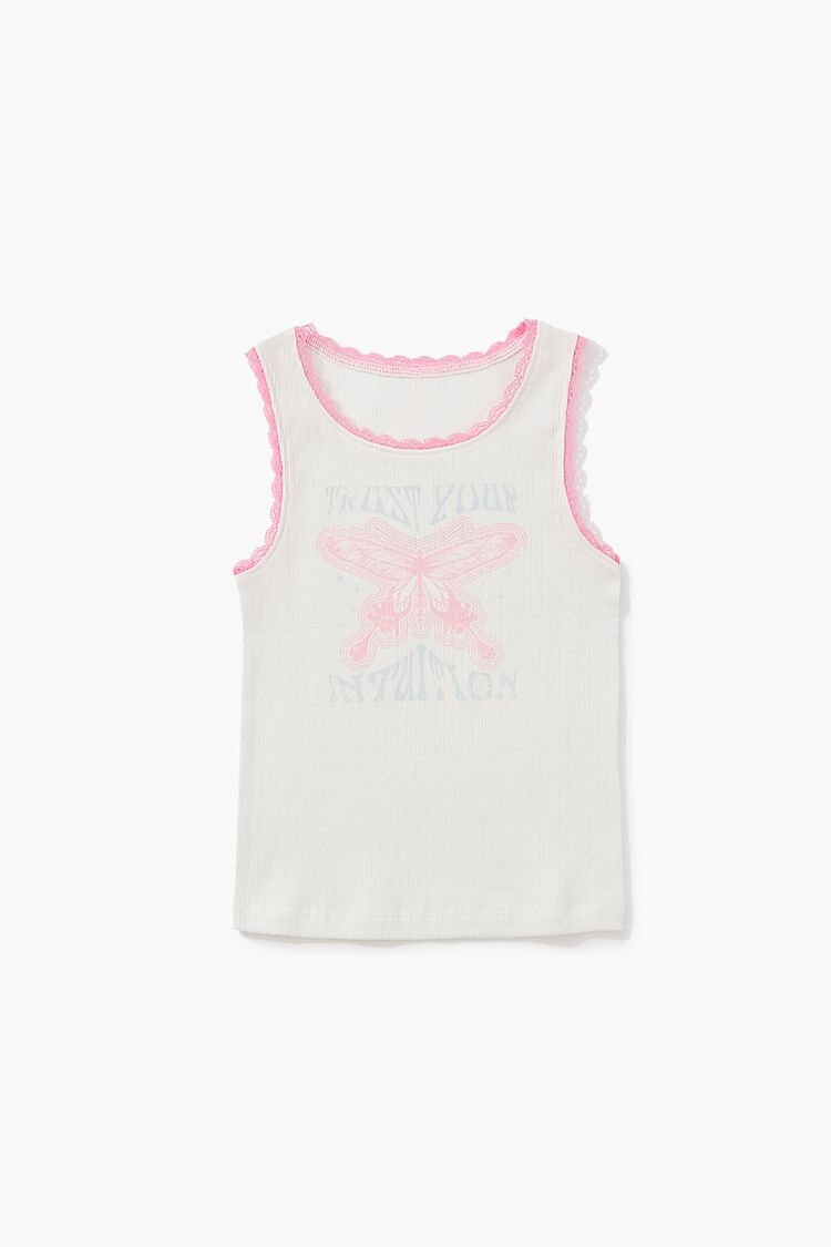 Girls Butterfly Graphic Tank Top (Kids) in Cream,  5/6 (Girls on sale 2022