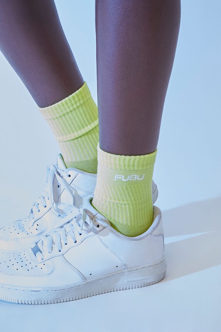 Embroidered FUBU Crew Socks in Green Accessories on sale 2022