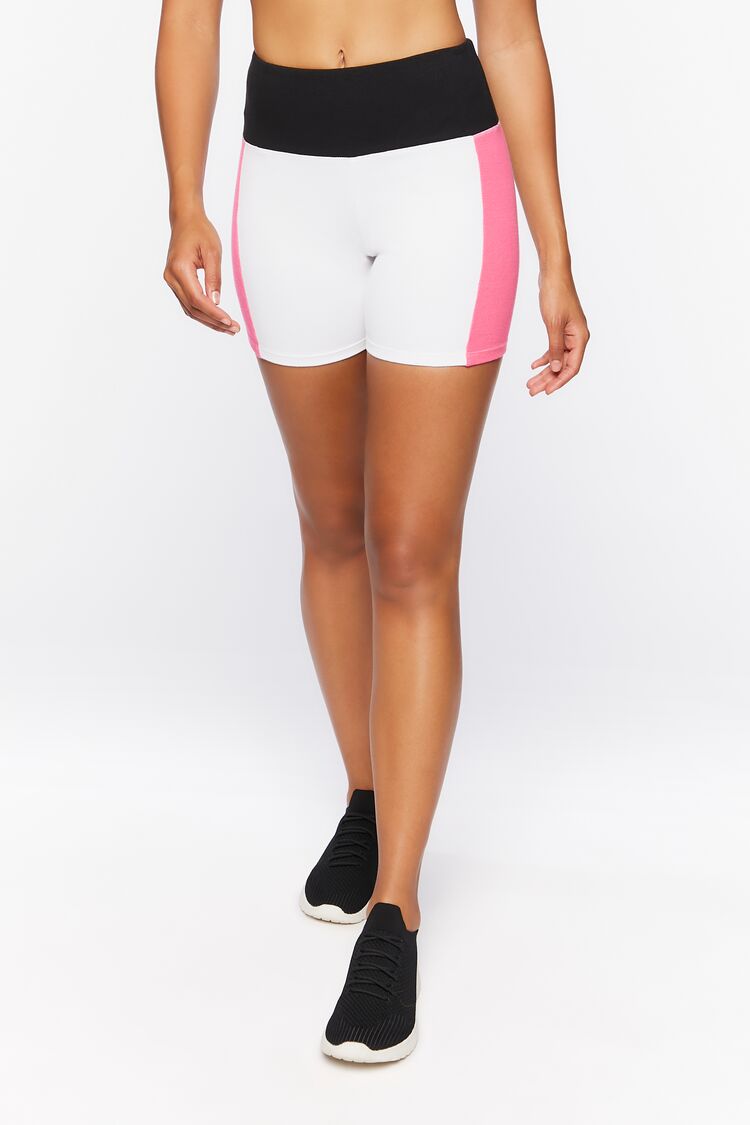 Women Active Colorblock Biker Shorts in White/Miami Pink Large FOREVER 21 on sale 2022 2