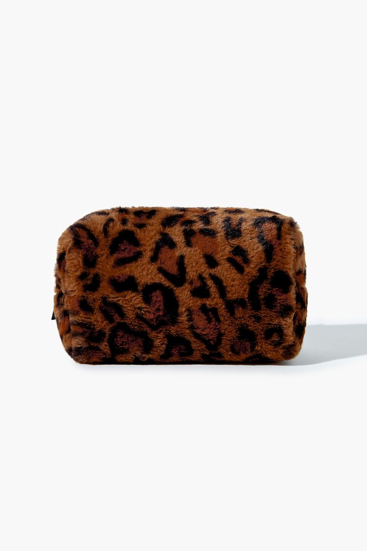 Faux Leopard Fur Makeup Bag in Brown bag on sale 2022