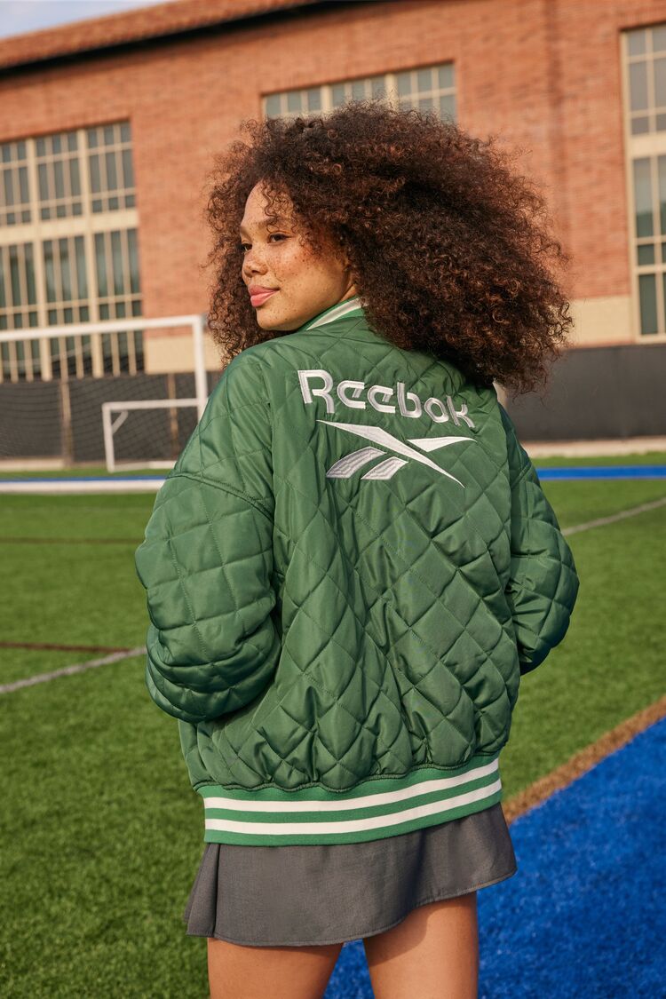 Forever 21 Women's Quilted Reebok Varsity Jacket in Green Large | F21