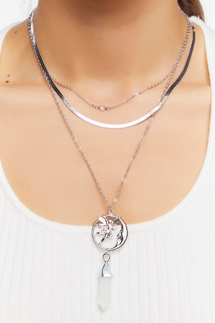 Women’s Layered Fairy Moon Necklace Set in Silver Accessories on sale 2022
