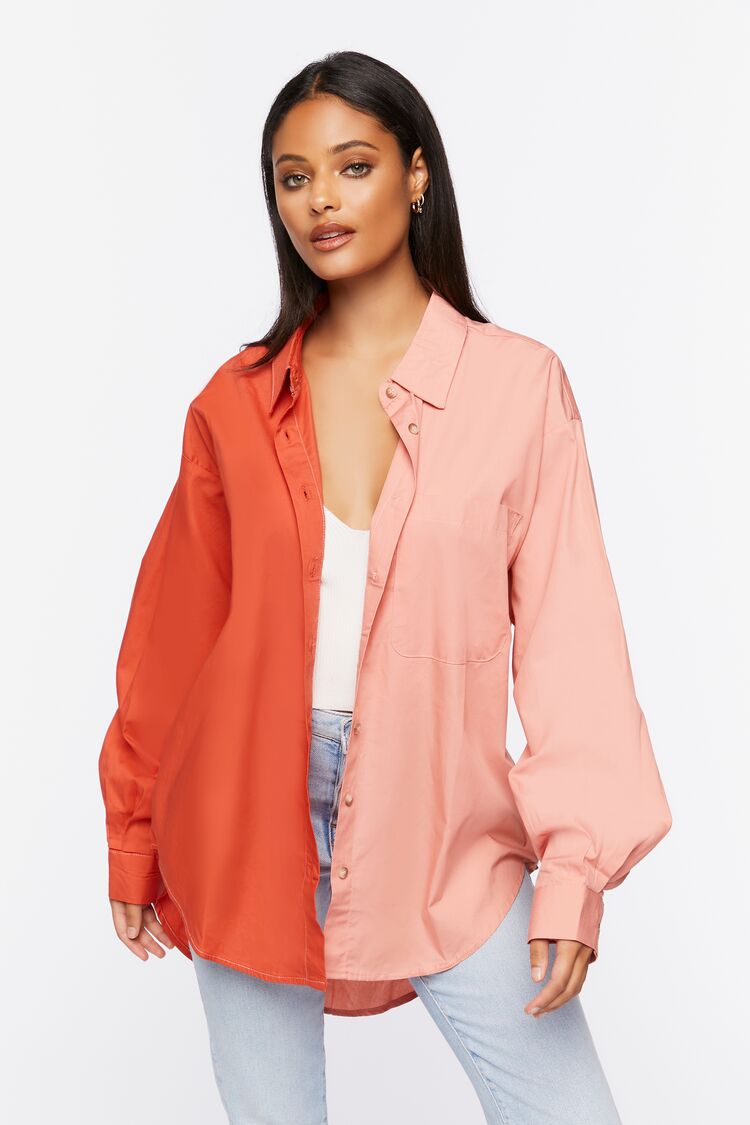 Women’s Colorblock Poplin High-Low Shirt in Pink/Red Small Colorblock on sale 2022