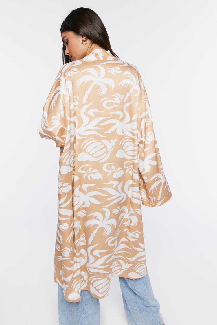 Women Tropical Print Satin Kimono in Cream/Taupe,  XL FOREVER 21 on sale 2022 5