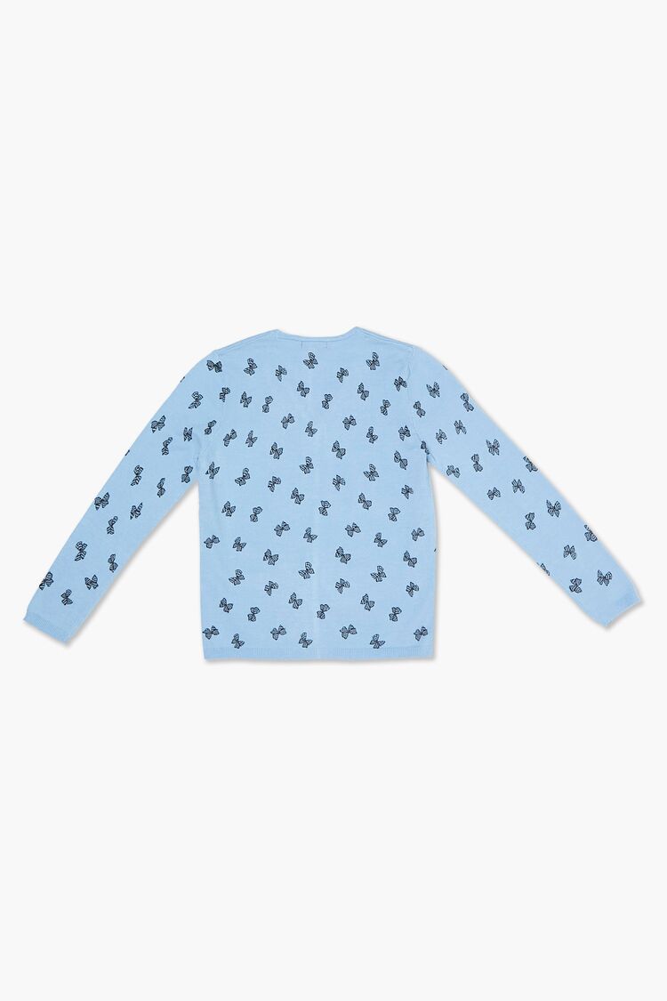 Girls Butterfly Print Cardigan Sweater (Kids) in Blue/Black,  13/14 (Girls on sale 2022 2