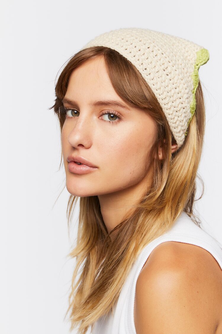 Crochet Bandana Headwrap in Oatmeal/Green Accessories on sale 2022