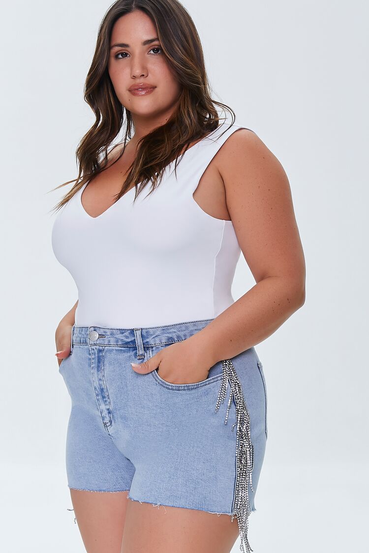 Plus Size Rhinestone-Trim Denim Shorts | Forever 21