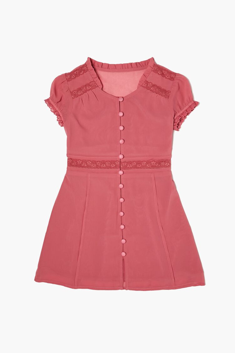 Girls Button-Front Dress (Kids) in Dusty Pink,  5/6
