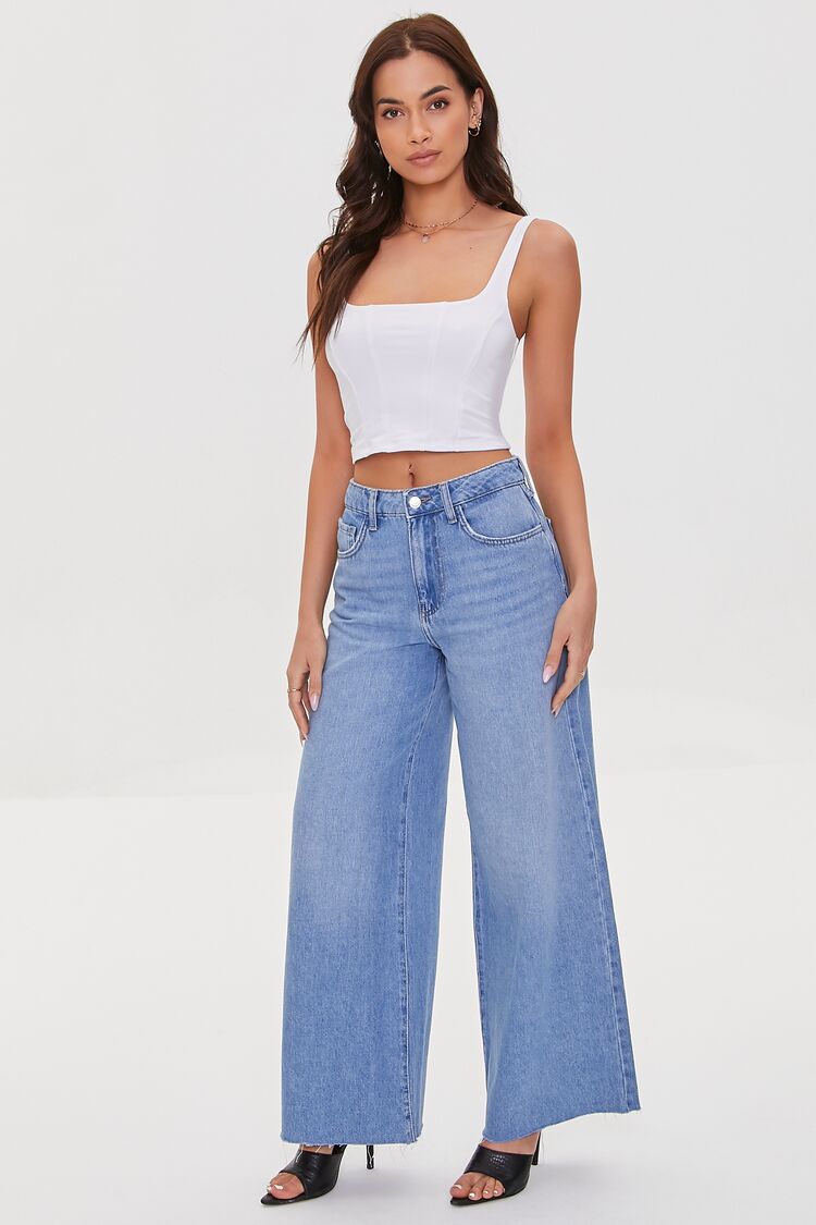 Women Seamed Crop Top in White Medium FOREVER 21 on sale 2022 6