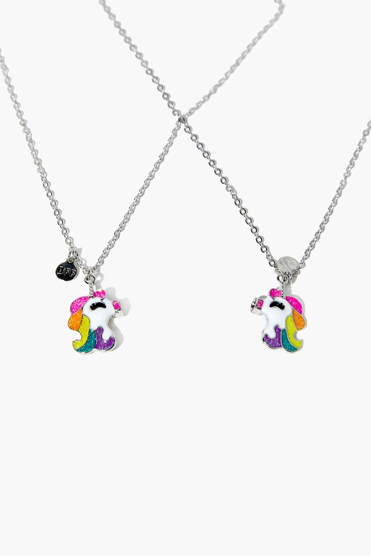 Girls Unicorn Friendship Necklace Set (Kids) in Pink/Silver (Girls on sale 2022