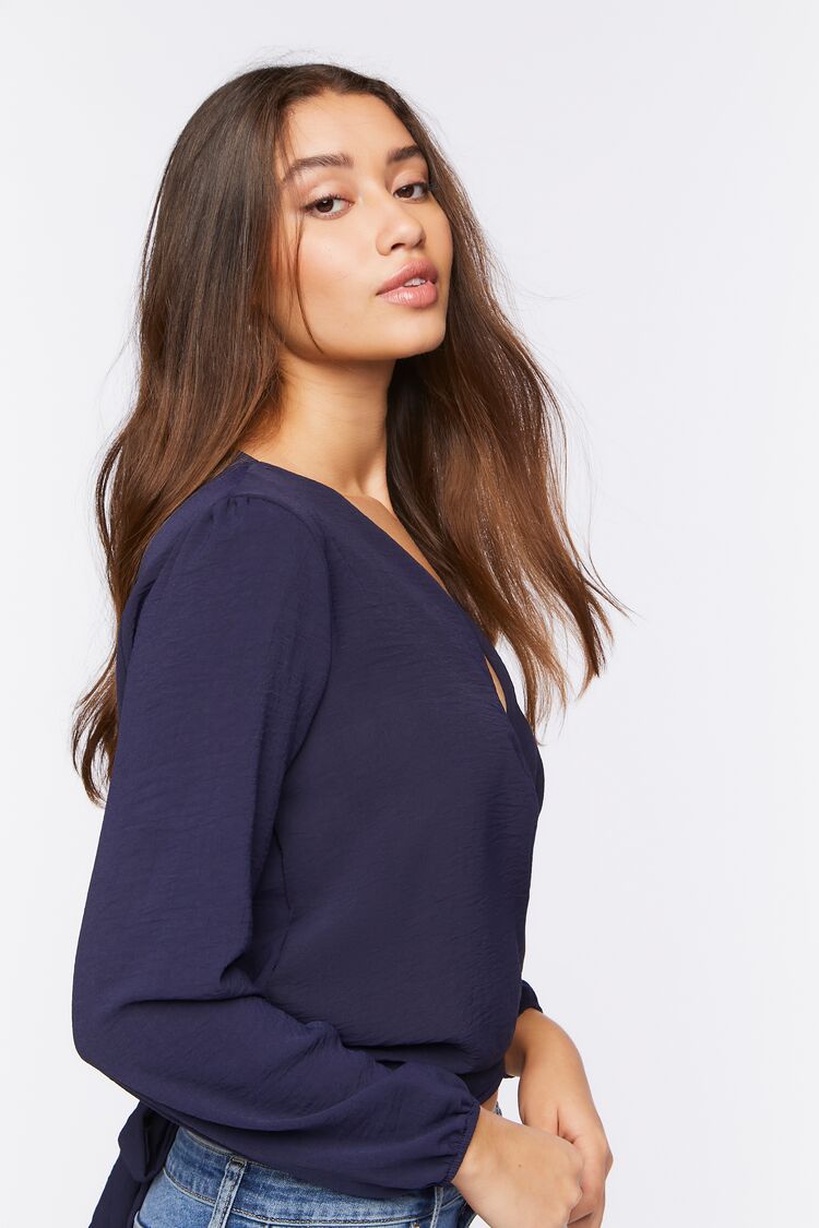 Women’s Surplice Long-Sleeve Top in Navy Small Forever on sale 2022 2
