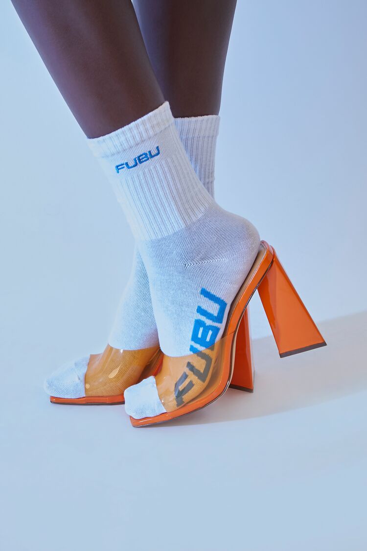 Embroidered FUBU Crew Socks in White Accessories on sale 2022 2