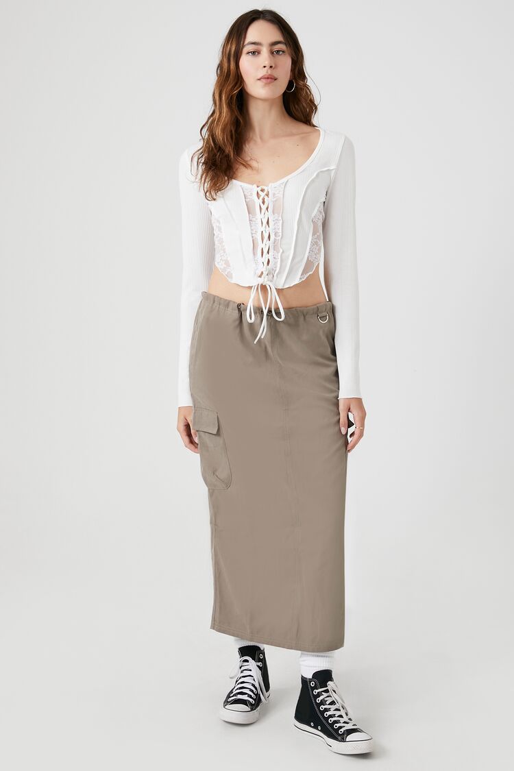 Women's Lace-Up Lace Crop Top in White Medium