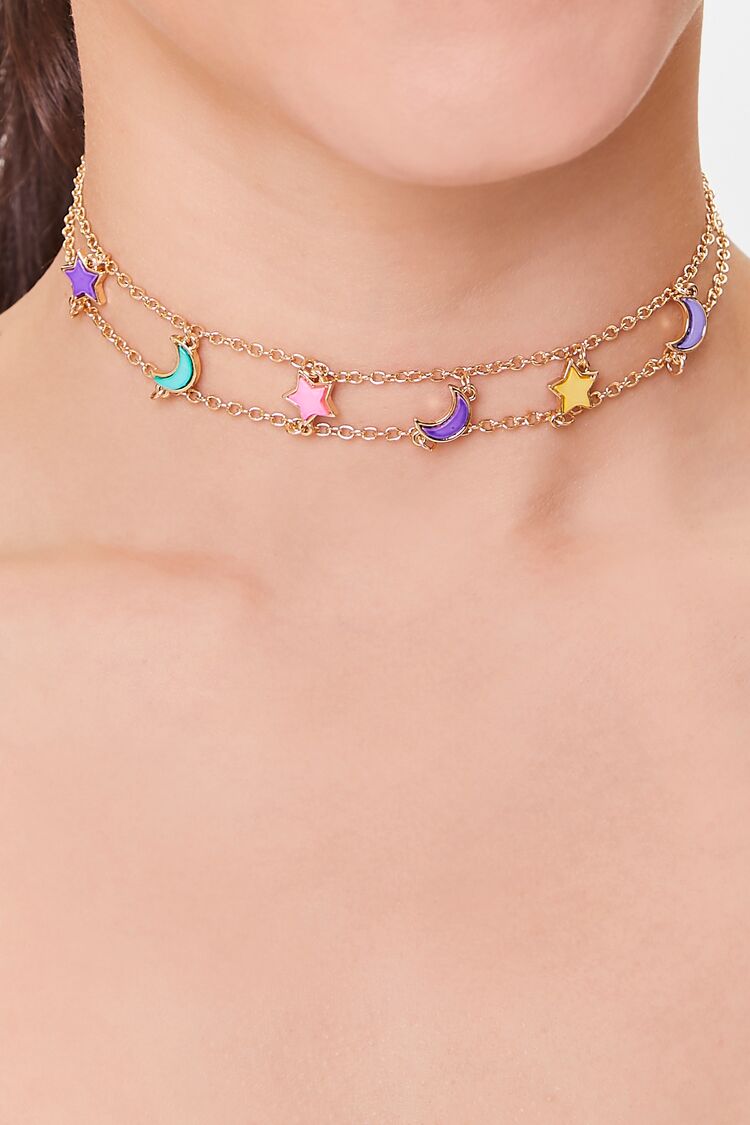Women’s Star & Moon Layered Choker Necklace in Gold Accessories on sale 2022