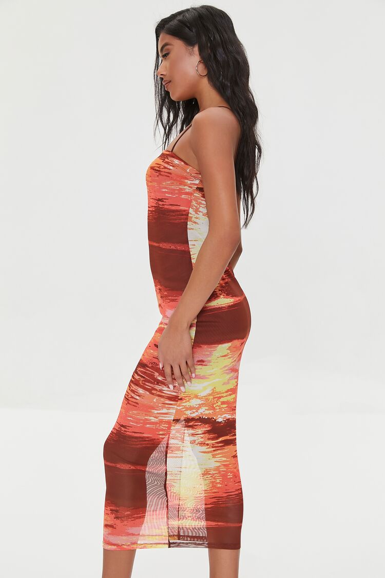Women Abstract Print Mesh Midi Dress in Orange Large FOREVER 21 on sale 2022 2