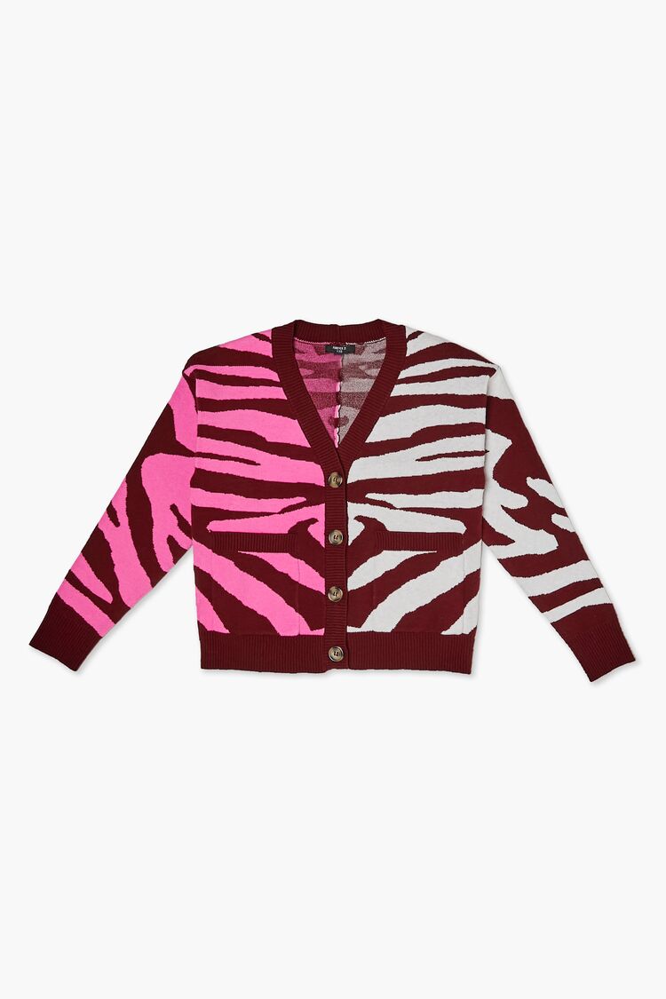 Girls Colorblock Zebra Cardigan (Kids) in Pink,  11/12 (Girls on sale 2022