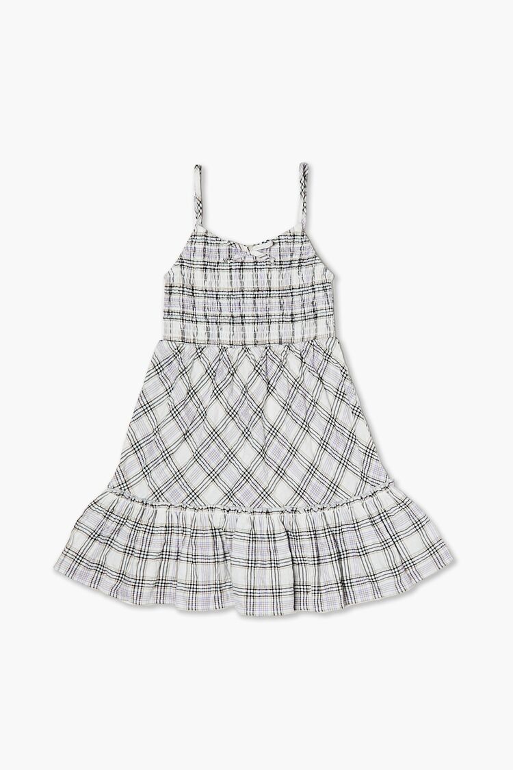 Girls Plaid Cami Dress (Kids) in Cream,  5/6 (Girls on sale 2022