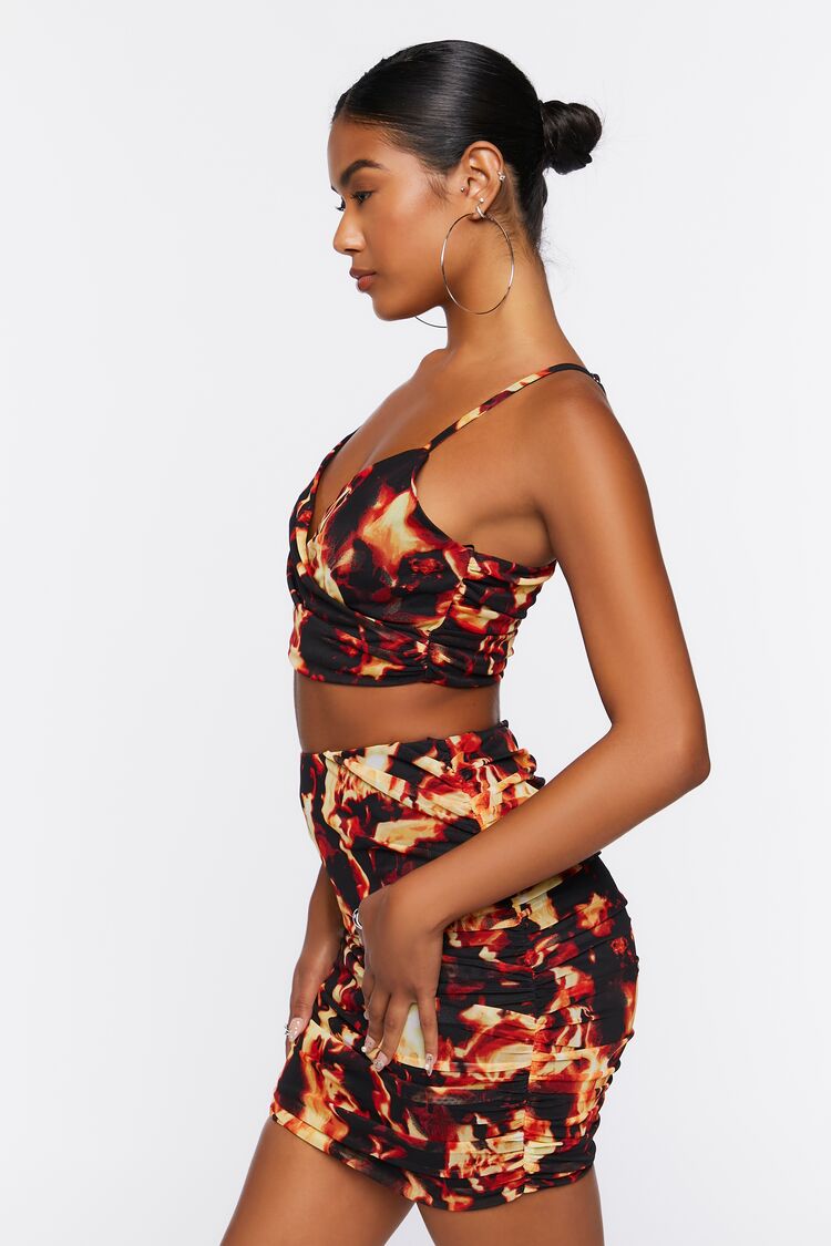 Women Flame Print Cropped Cami & Mini Skirt Set in Black,  XS FOREVER 21 on sale 2022 2