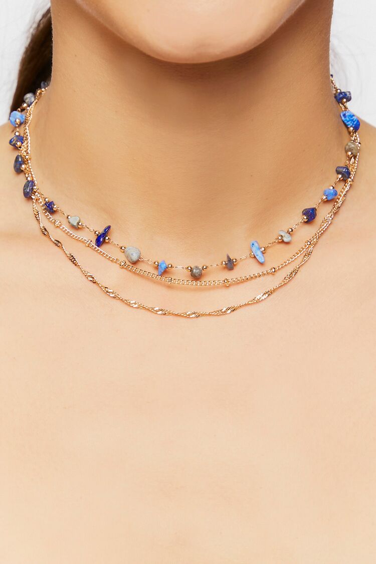 Women’s Faux Stone Layered Necklace in Blue/Gold Accessories on sale 2022