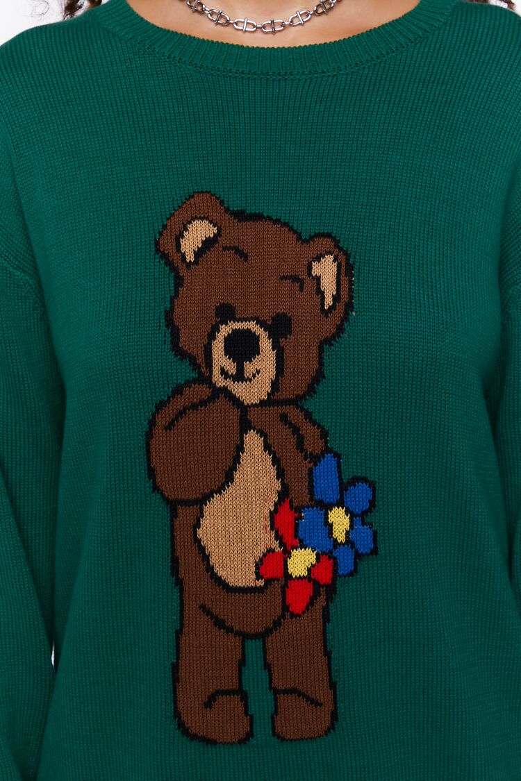 Women’s Teddy Bear Graphic Sweater in Green/Brown Medium Bear on sale 2022 7