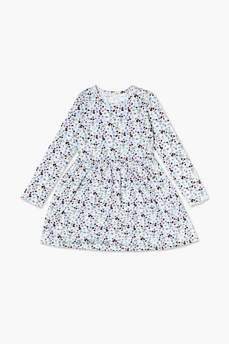 Girls Floral Print Dress (Kids) in Cream,  11/12 (Girls on sale 2022