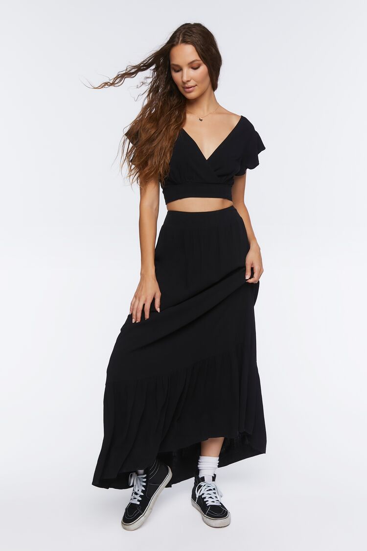 Women Surplice Crop Top & Skirt Set in Black,  XL FOREVER 21 on sale 2022