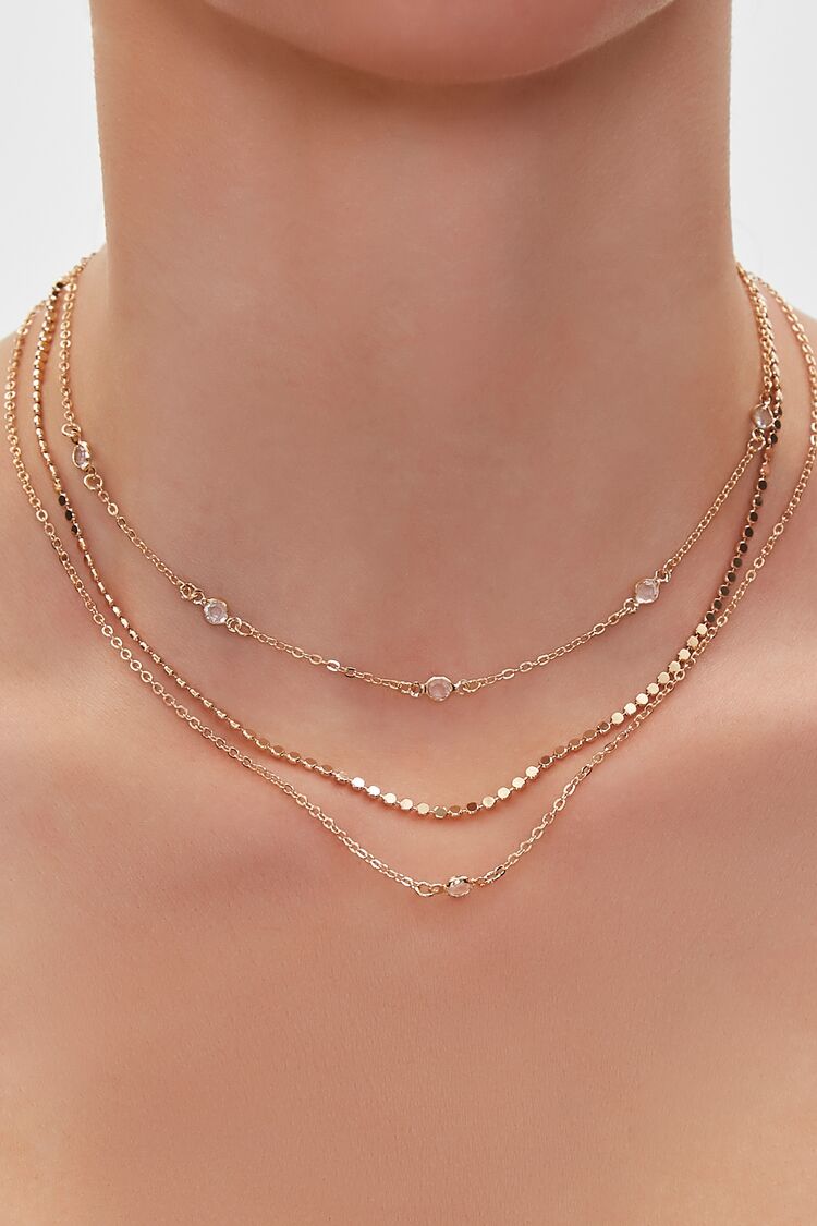 Women Faux Gem Layered Chain Necklace in Gold/Clear FOREVER 21 on sale 2022