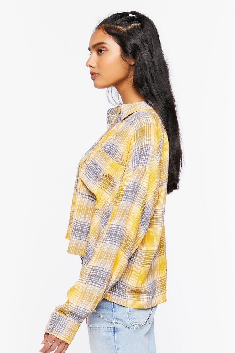 Women’s High-Low Plaid Shirt in Gold Medium Forever on sale 2022 2
