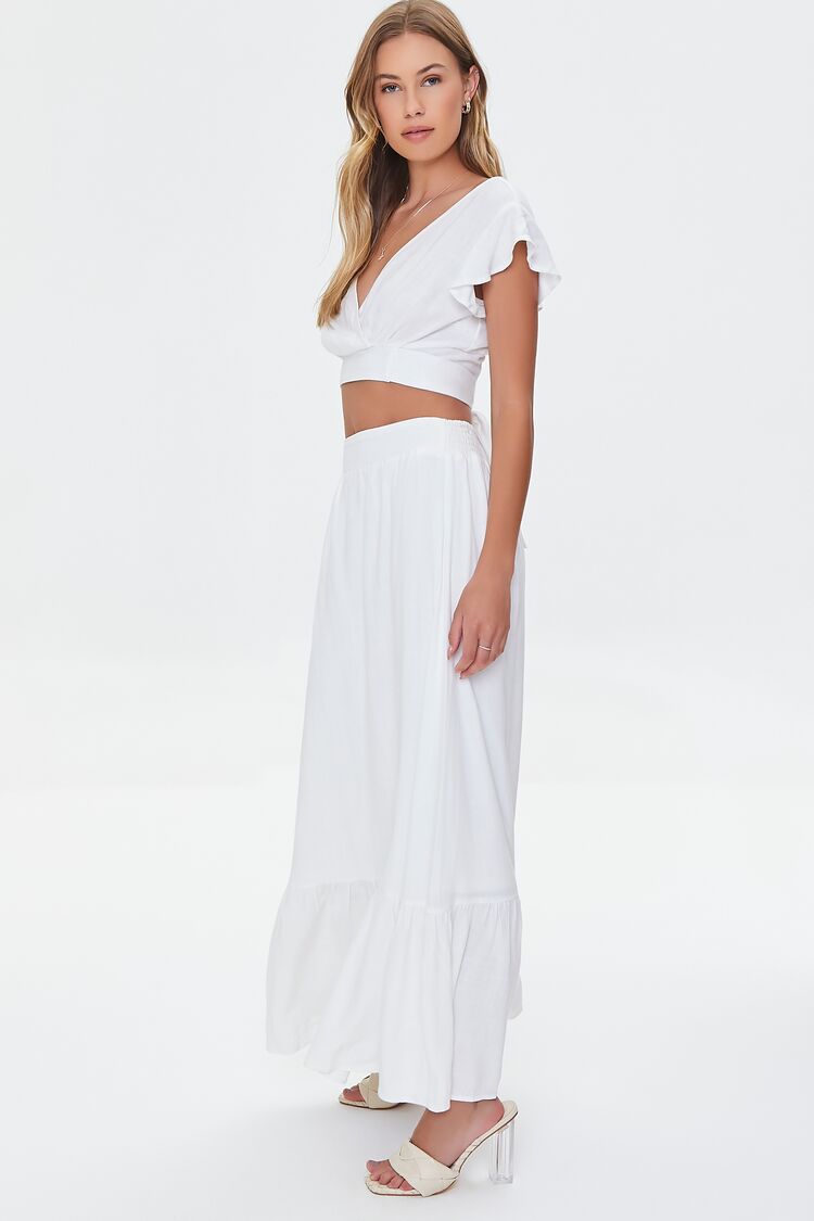 Women Surplice Crop Top & Skirt Set in White,  XL FOREVER 21 on sale 2022 2