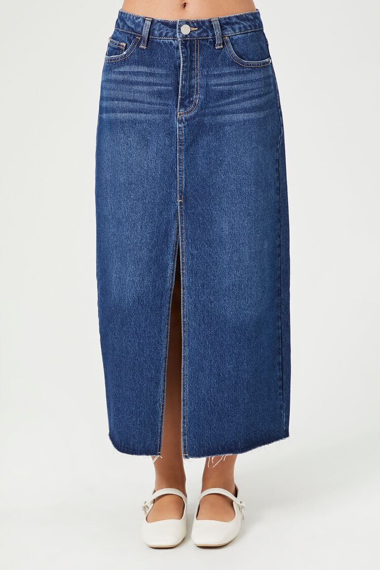 Women's Split-Front Denim Maxi Skirt in Medium Denim,  27
