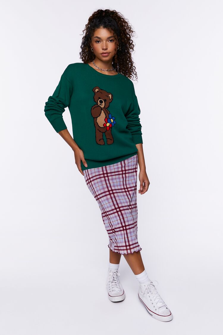 Women’s Teddy Bear Graphic Sweater in Green/Brown Medium Bear on sale 2022 6