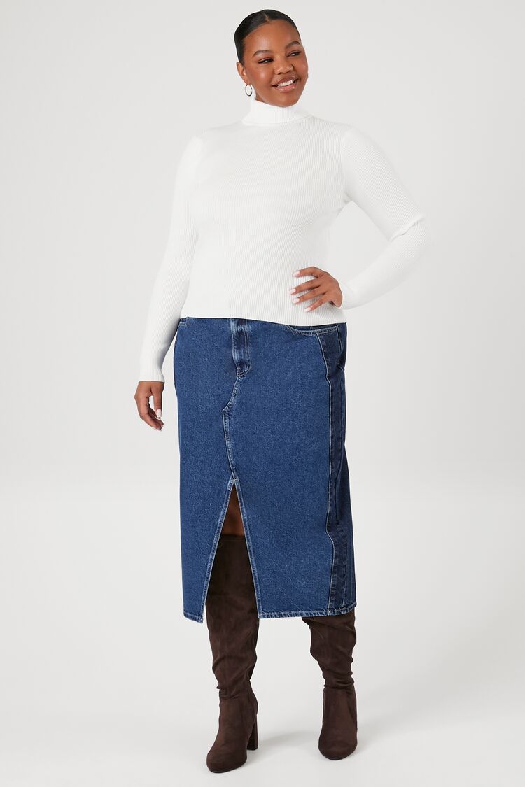 Women's Denim Colorblock Maxi Skirt ,  3X