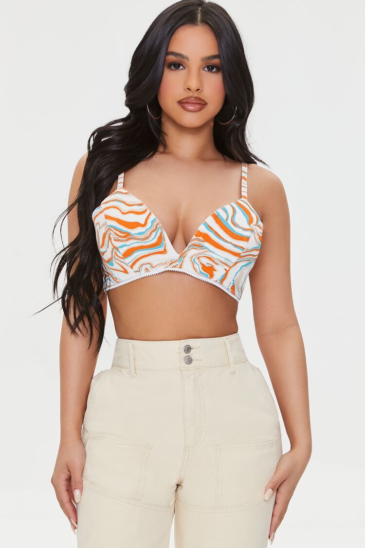 Women Abstract Print Crop Top in Ivory,  XL FOREVER 21 on sale 2022