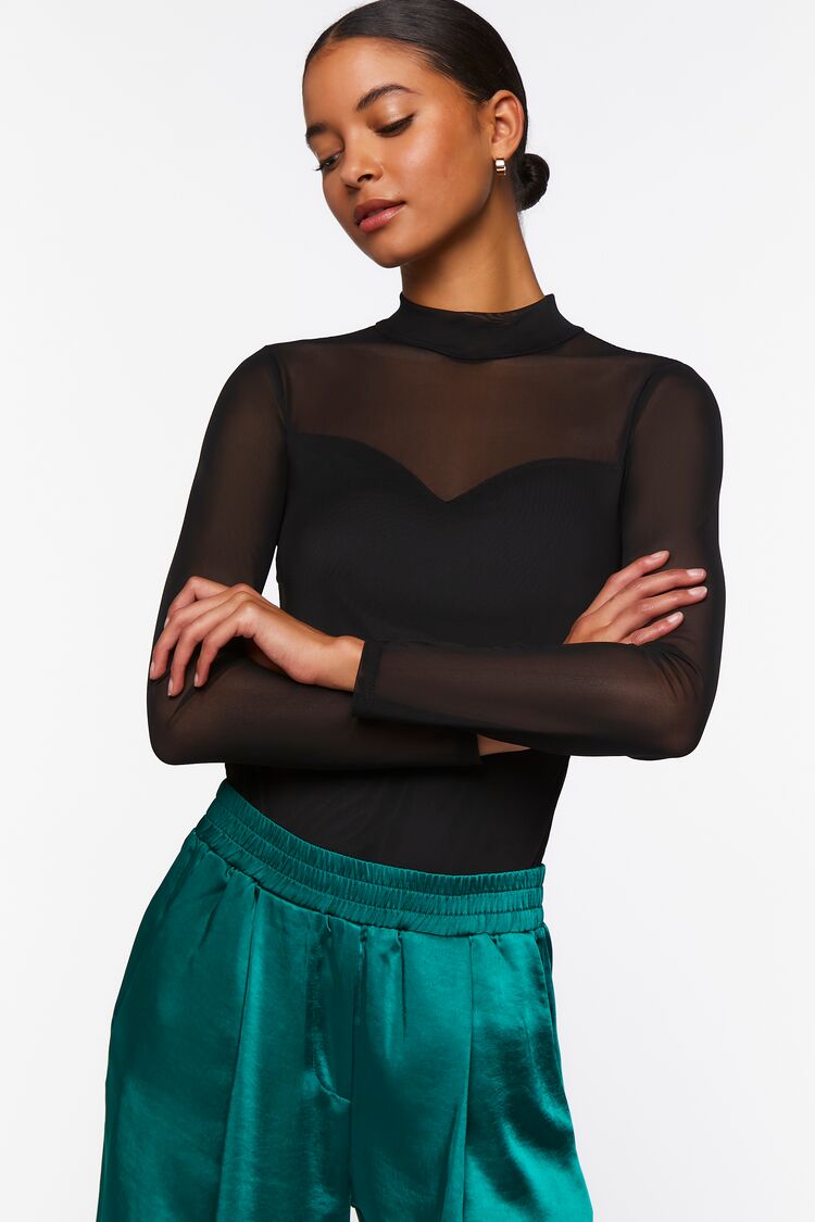 Women’s Sheer Illusion Neck Bodysuit in Black Medium black on sale 2022