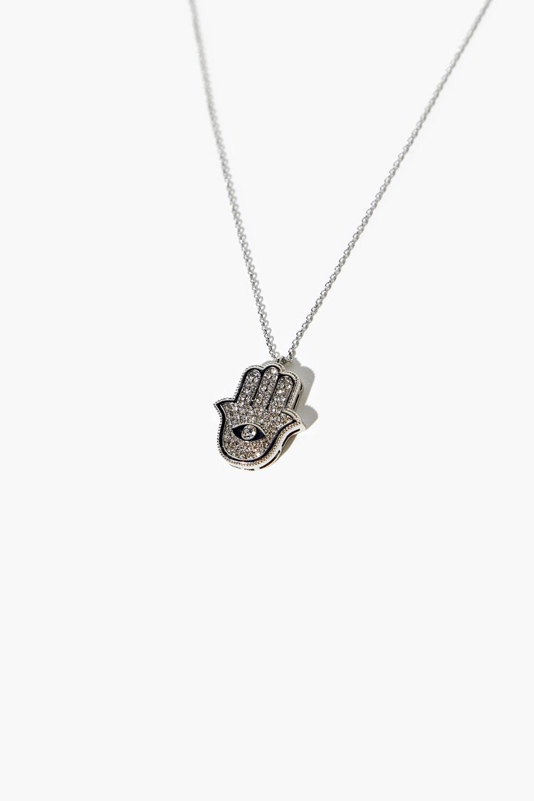 Women’s Rhinestone Hamsa Hand Necklace in Silver/Clear Accessories on sale 2022 2