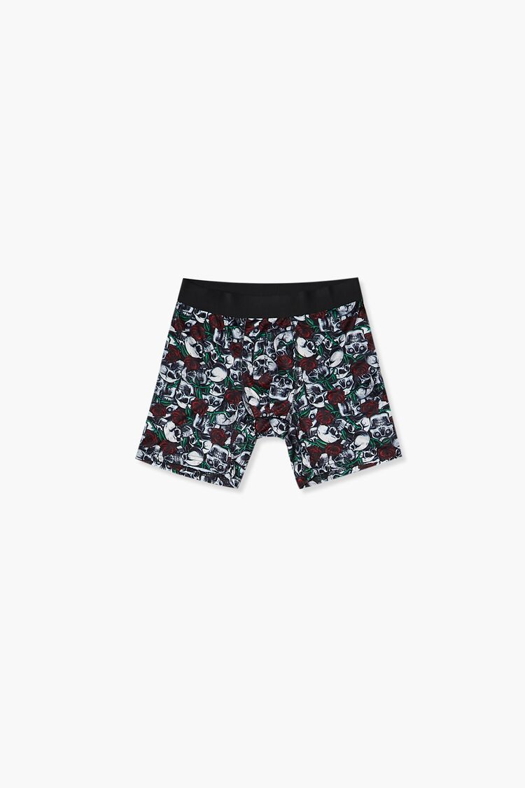 Men Skull & Rose Print Boxer Shorts in Black Small 21MEN on sale 2022