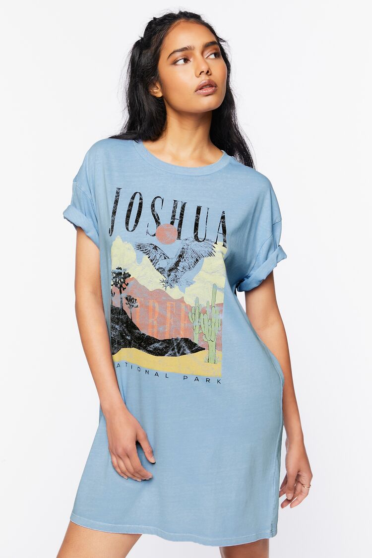 Women Joshua Tree Graphic T-Shirt Dress in Blue Large FOREVER 21 on sale 2022