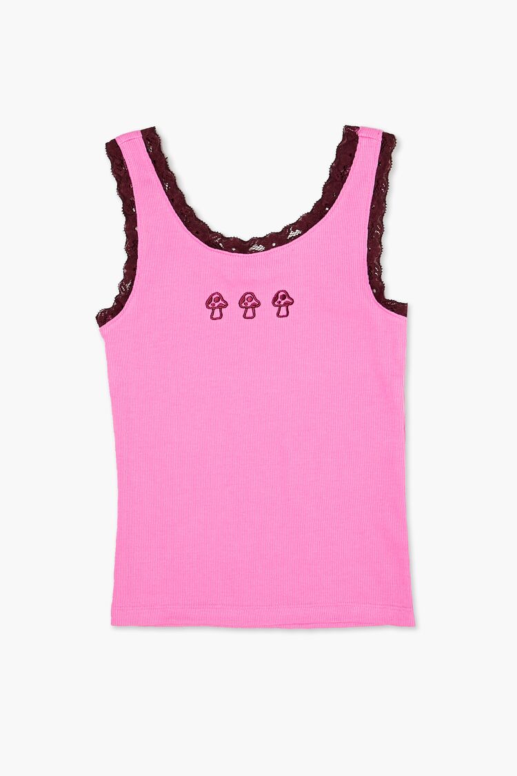 Girls Mushroom Graphic Tank Top (Kids) in Pink/Red,  7/8 (Girls on sale 2022