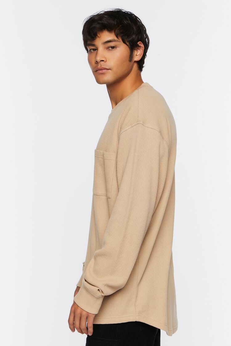 Men Waffle Knit Long-Sleeve Tee in Taupe,  XL 21MEN on sale 2022 2