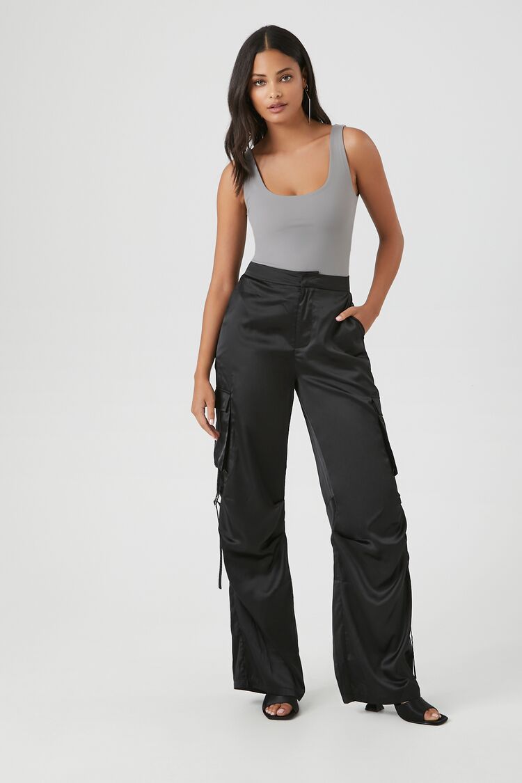 Women's High-Rise Satin Cargo Pants - A New Day Black 4